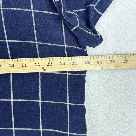 Tahari Blouse Womens 1X Navy White Windowpane Linen Blend Tunic Top Coastal - Picture 10 of 12
